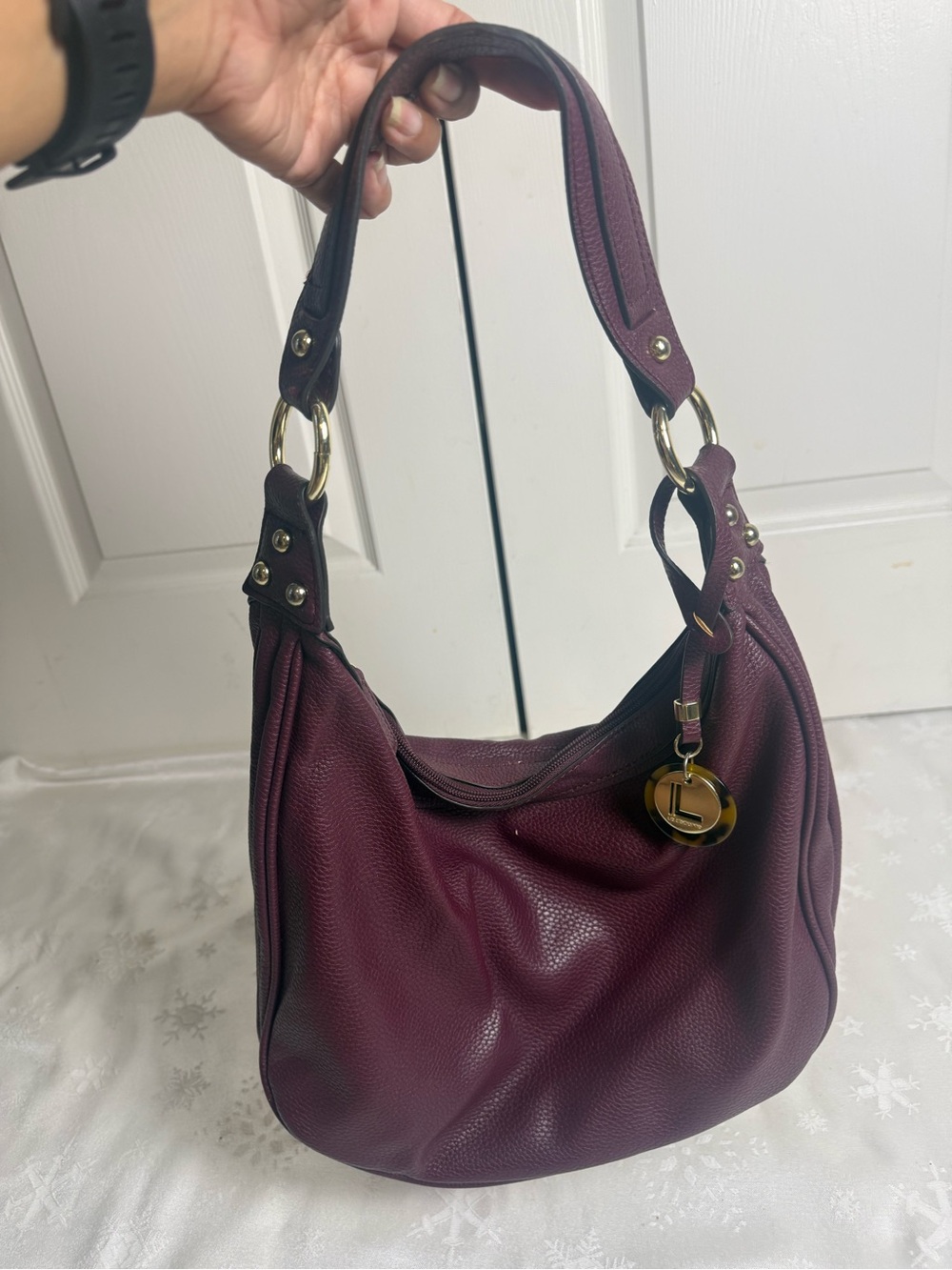 Liz Claiborne Burgundy Hobo Shoulder Bag Gold Hardware Charm Y2K Slouchy Purse